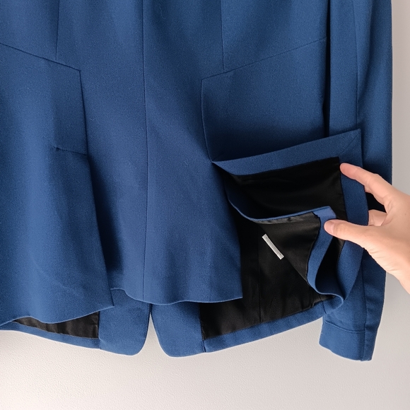 BCBGMaxAzria Chaya Blazer Blue Depth Single Button Collarless Pockets Large - Picture 4 of 15